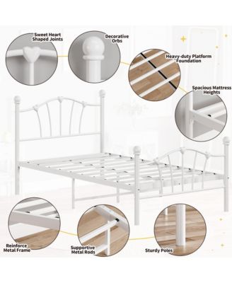 Twin Size Metal Platform Bed Frame for Girls, Twin Bed Frame with Headboard