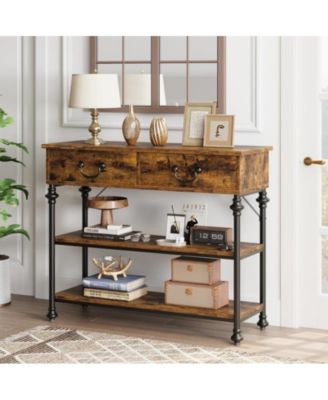 Console Tables for Entryway, Small Entryway Table with 2 Drawers, Narrow Console Table with Storage Shelves for Living Room, Hallway Table, Sofa Table