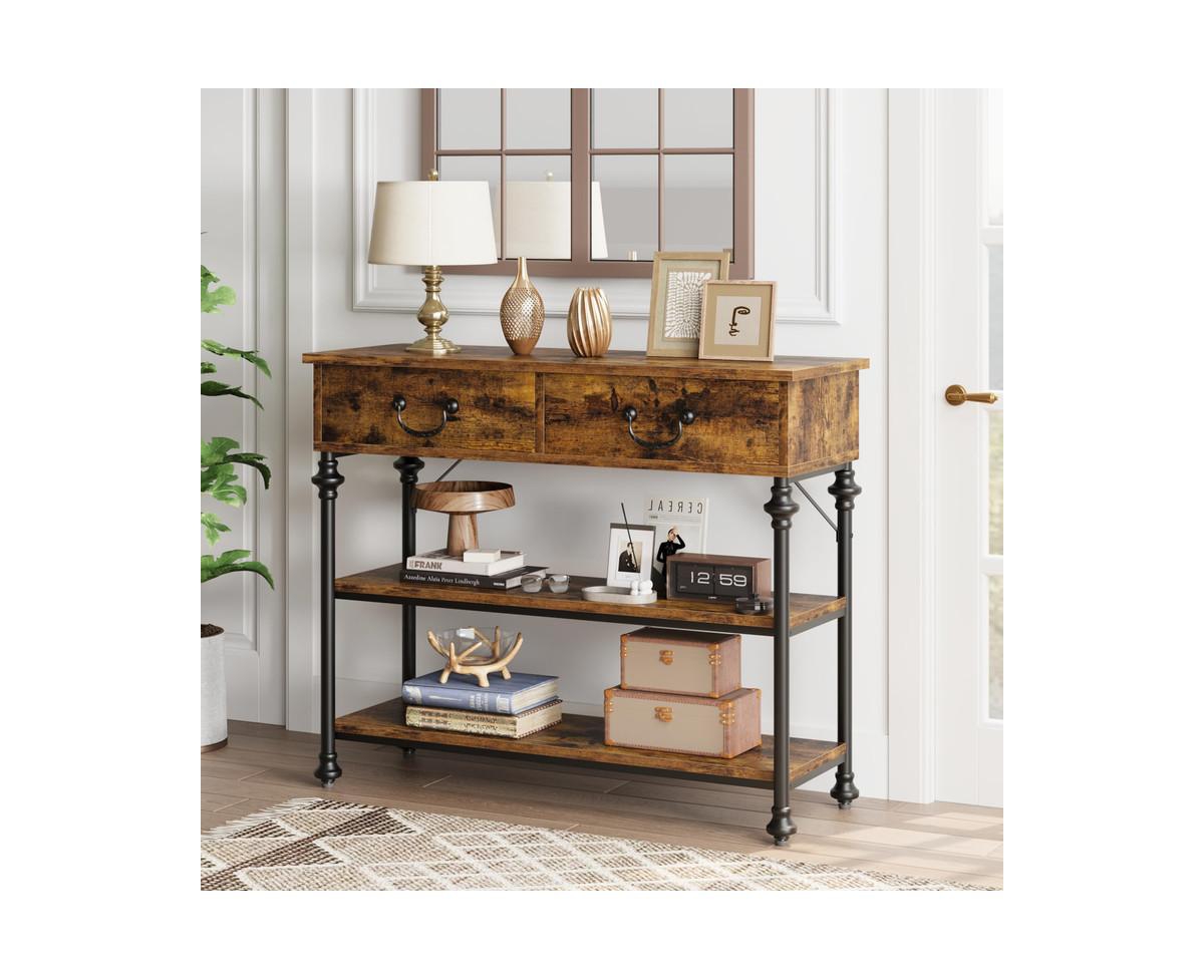gaomon Console Tables for Entryway, Small Entryway Table with 2 Drawers, Narrow Console Table with Storage Shelves for Living Room, Hallway Table