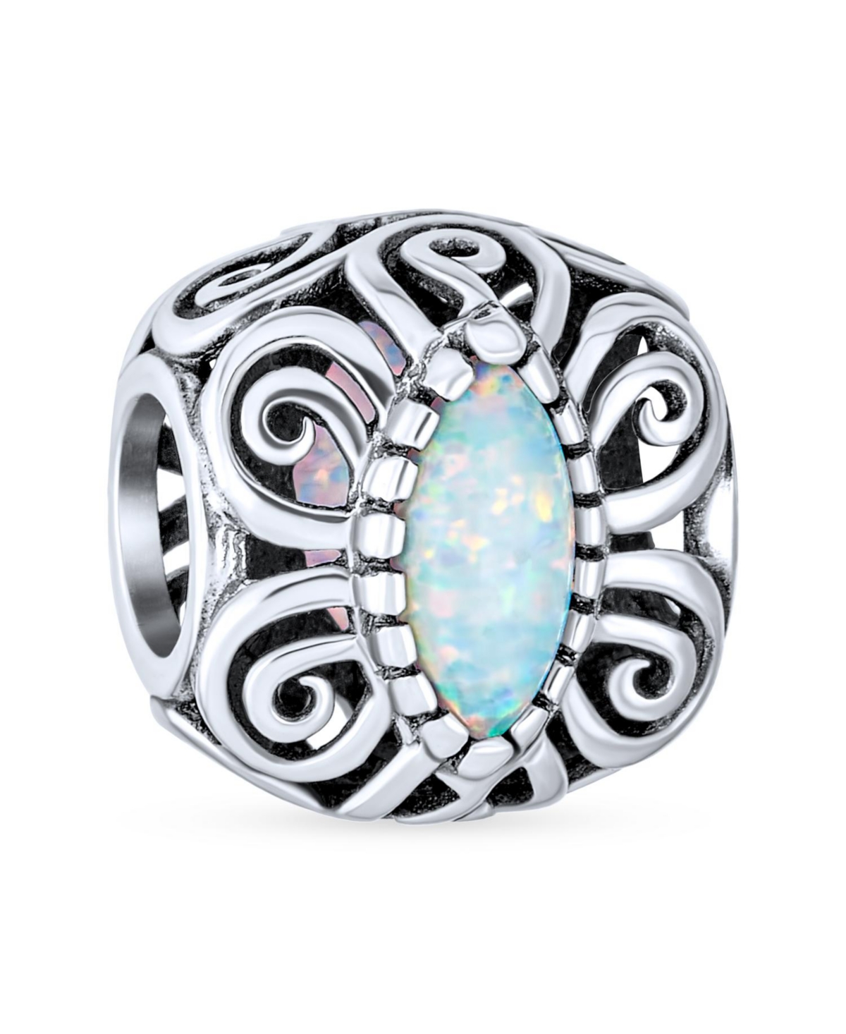 Bling Jewelry Synthetic Opal Scroll Milgrain Charm Bead in Sterling Silver European Bracelet