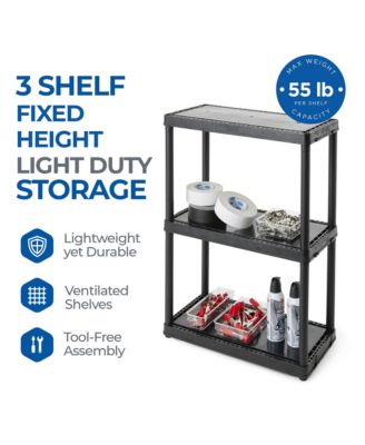 3 Shelf Fixed Height Solid Light Duty Home Storage Unit