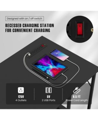 55 Inch Computer Desk with 4 Power Outlets and CPU Stand