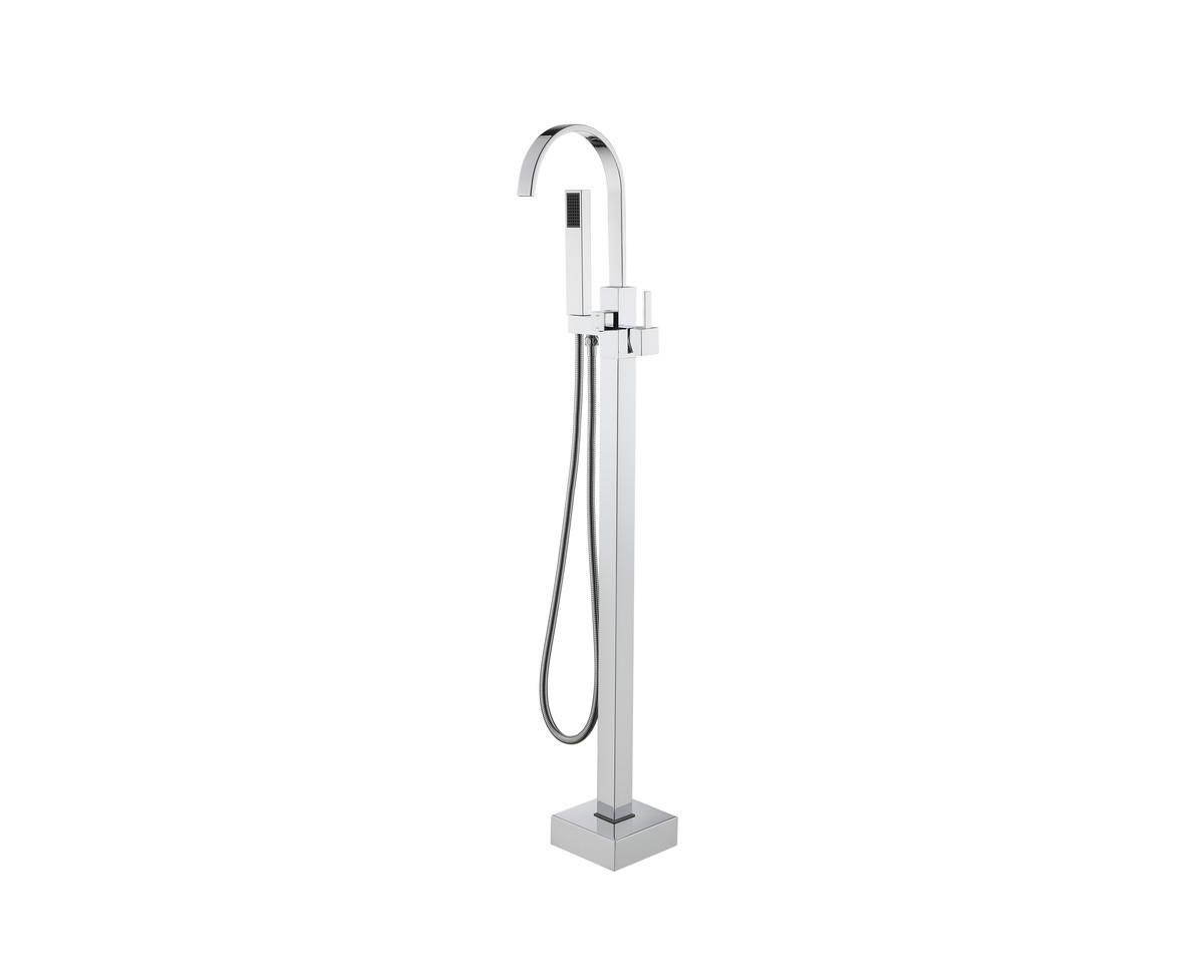 Single Handle Floor Mounted Freestanding Tub Filler with Diverter and Handheld Shower - Chrome