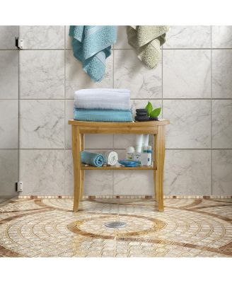 Bamboo Shower Bench Stool with Shelf - 2-Tier Wood Storage & Seating for Bathroom, Shower Bench Chair, Bath Stool, Spa Sauna Seat