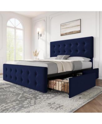 Jojoka Full/Queen Bed Frame With 4 Storage Drawers & Upholstered Headboard | Platform Bed | No Box Spring Needed | Gray