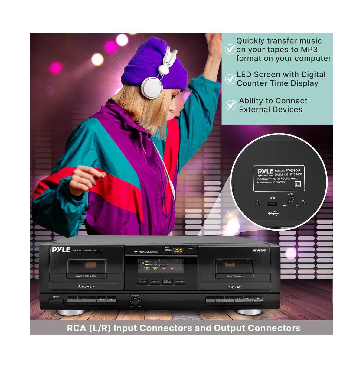 Pyle Dual Stereo Cassette Deck with Usb to MP3 Converter