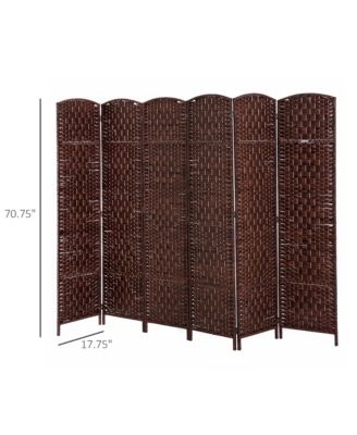 Folding 6-Panel Wicker Room Divider with Poplar Wood Frame and Dual Hinges, 106.3"x70.9"