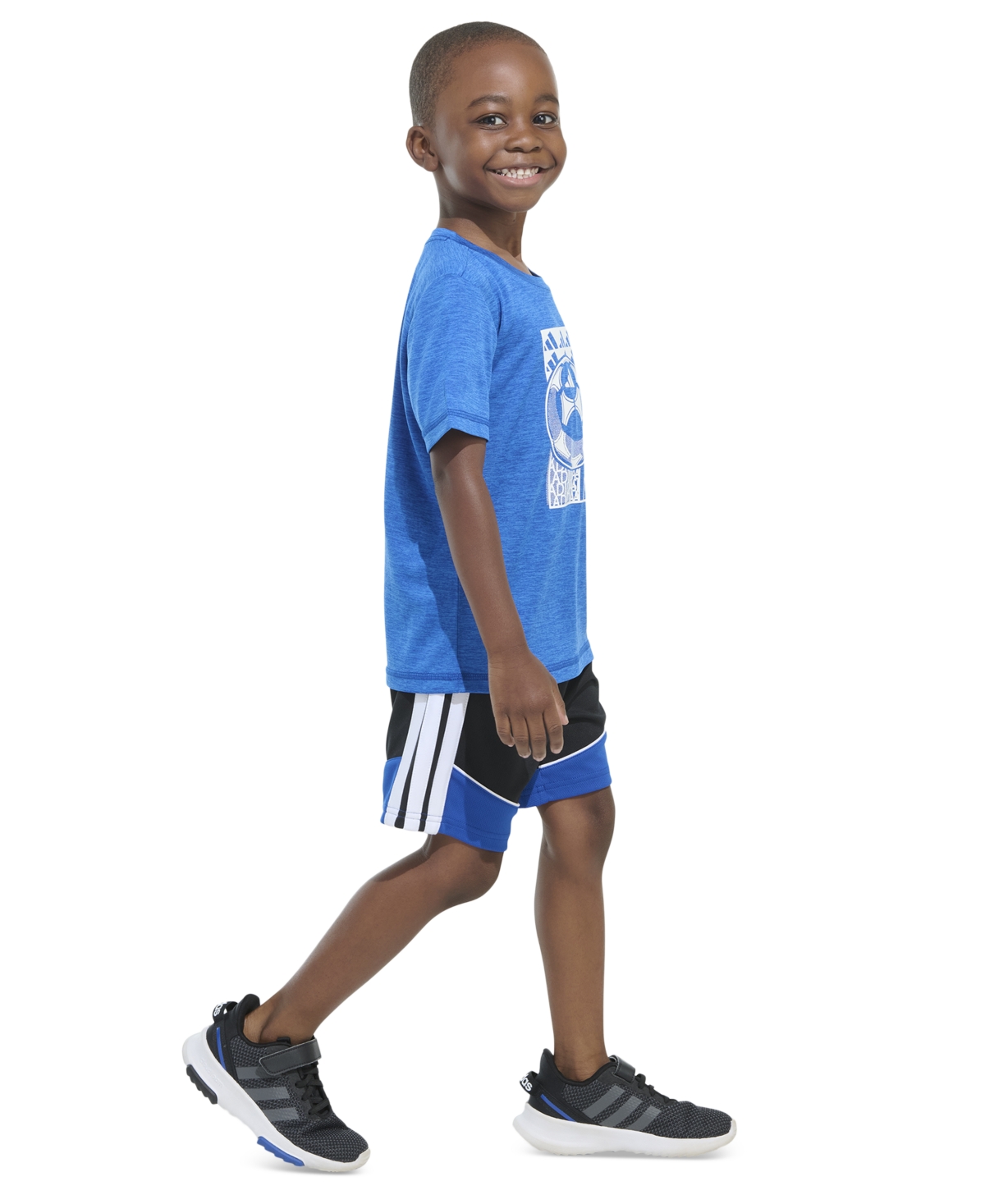Adidas Originals Toddler & Little Boys Short-sleeve Melange T-shirt & Colorblocked 3-stripe Shorts, 2 Piece Set In Blue