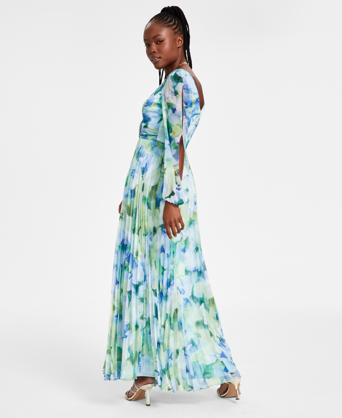 BETSY & ADAM WOMEN'S FLORAL-PRINT PLEATED GOWN 