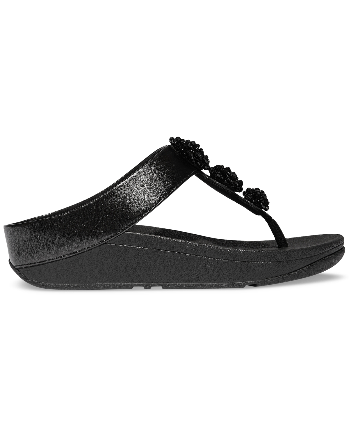 Fitflop Fino Beadie Flip Flop In Metallic Black
