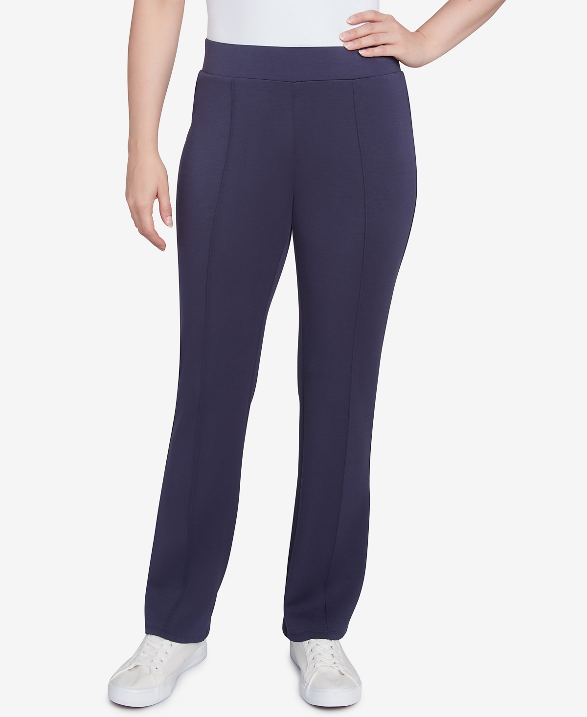 Petite Solid Scuba Knit Pleated Pull On Pants - True Navy