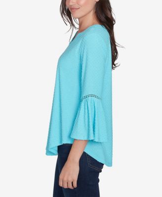 Petite Swiss Dot Solid Flounce Sleeve Top