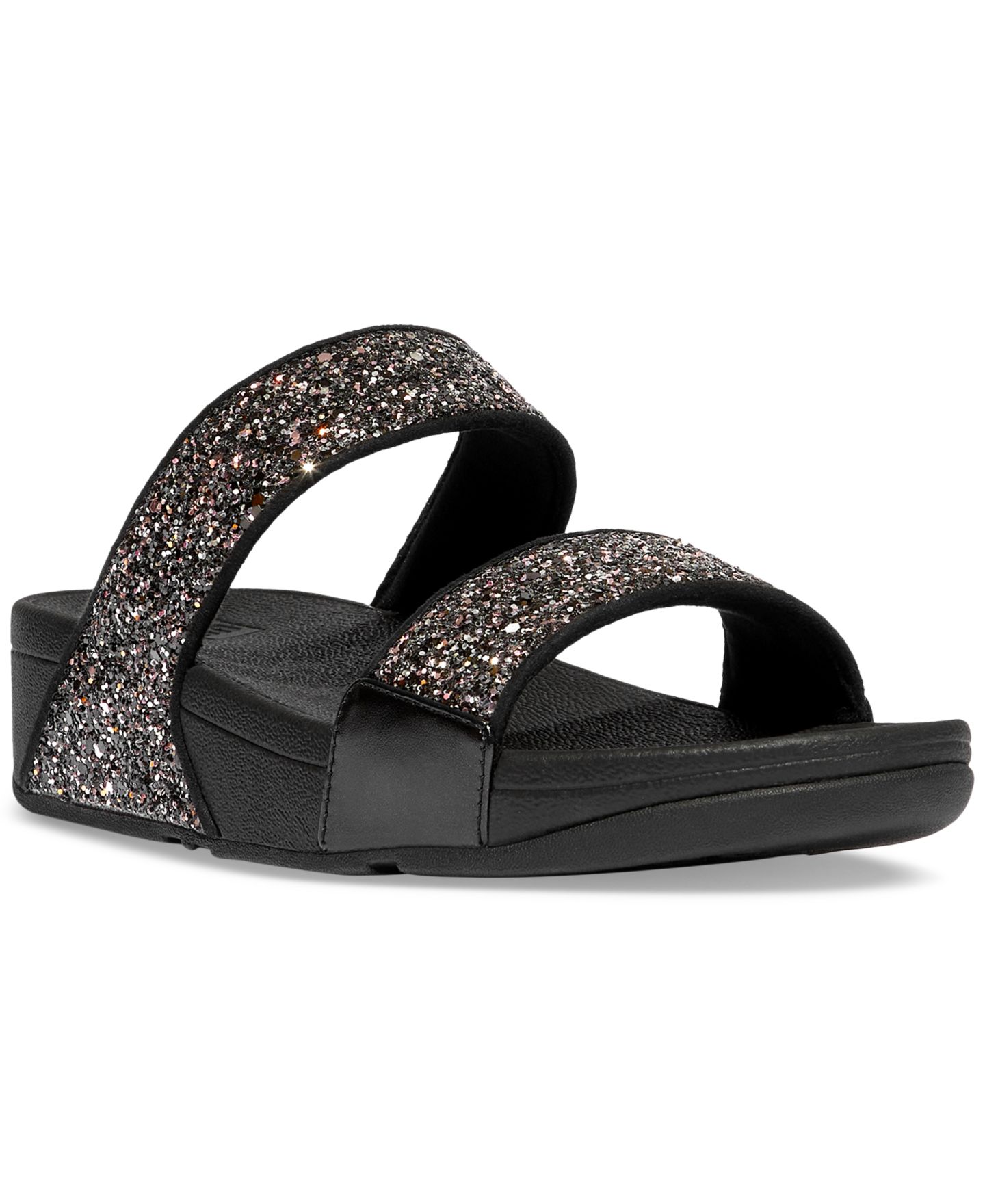Женские сандалии FitFlop Lulu Multi-Tonal Glitter Wedge, цвет: Чёрный разноцветный — фото 1