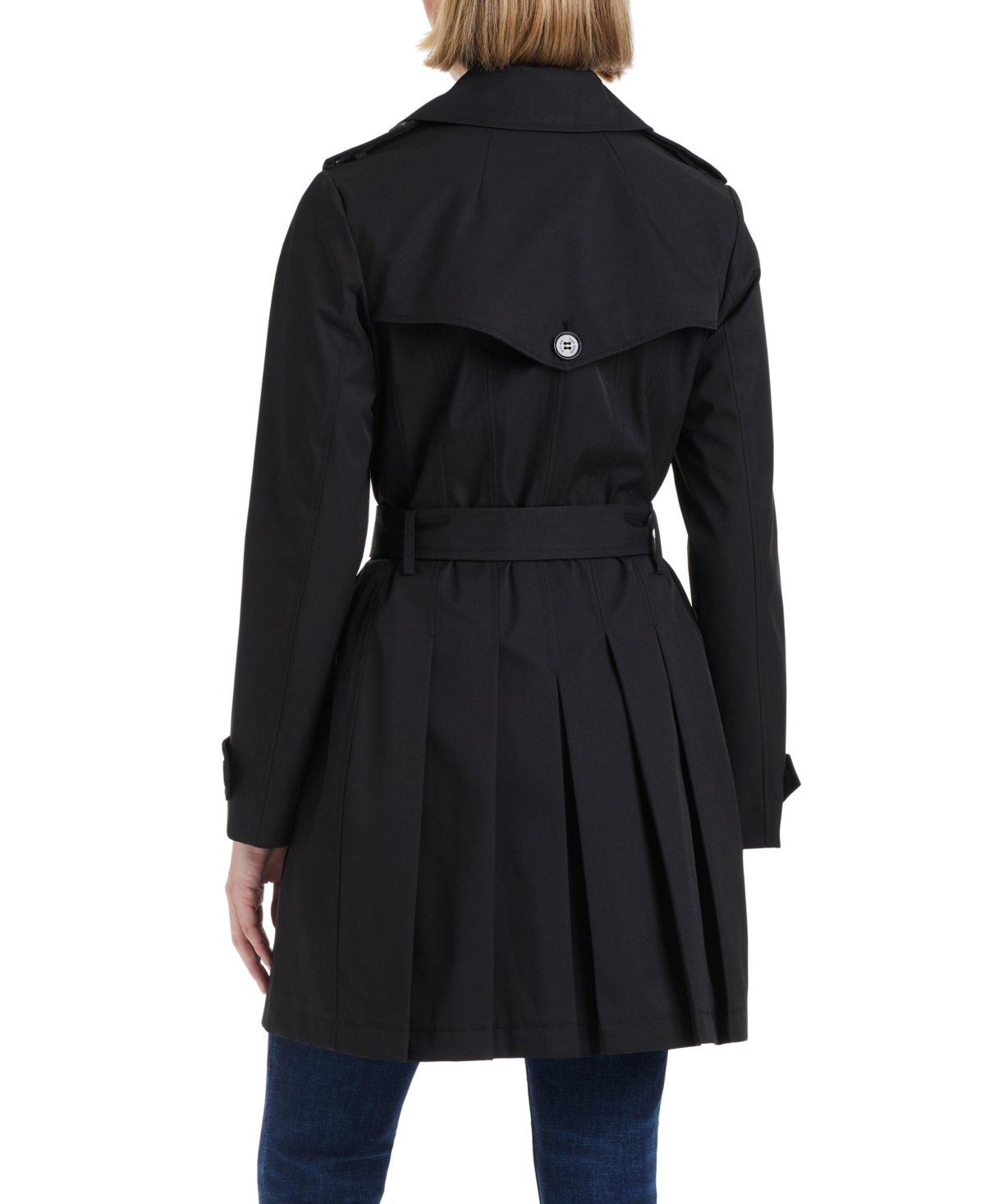 Kate Spade Women S Short Single-breasted Pleated Back Trench Coat In Black