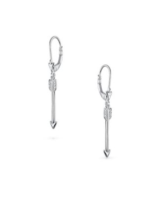 Minimalist Romantic Cupid Arrow Dangle Earrings Leverback Sterling Silver