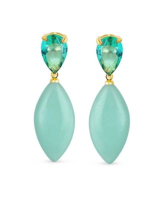 Geometric Rhombus Teardrop Stone CZ Dangling Earrings Gold Plated