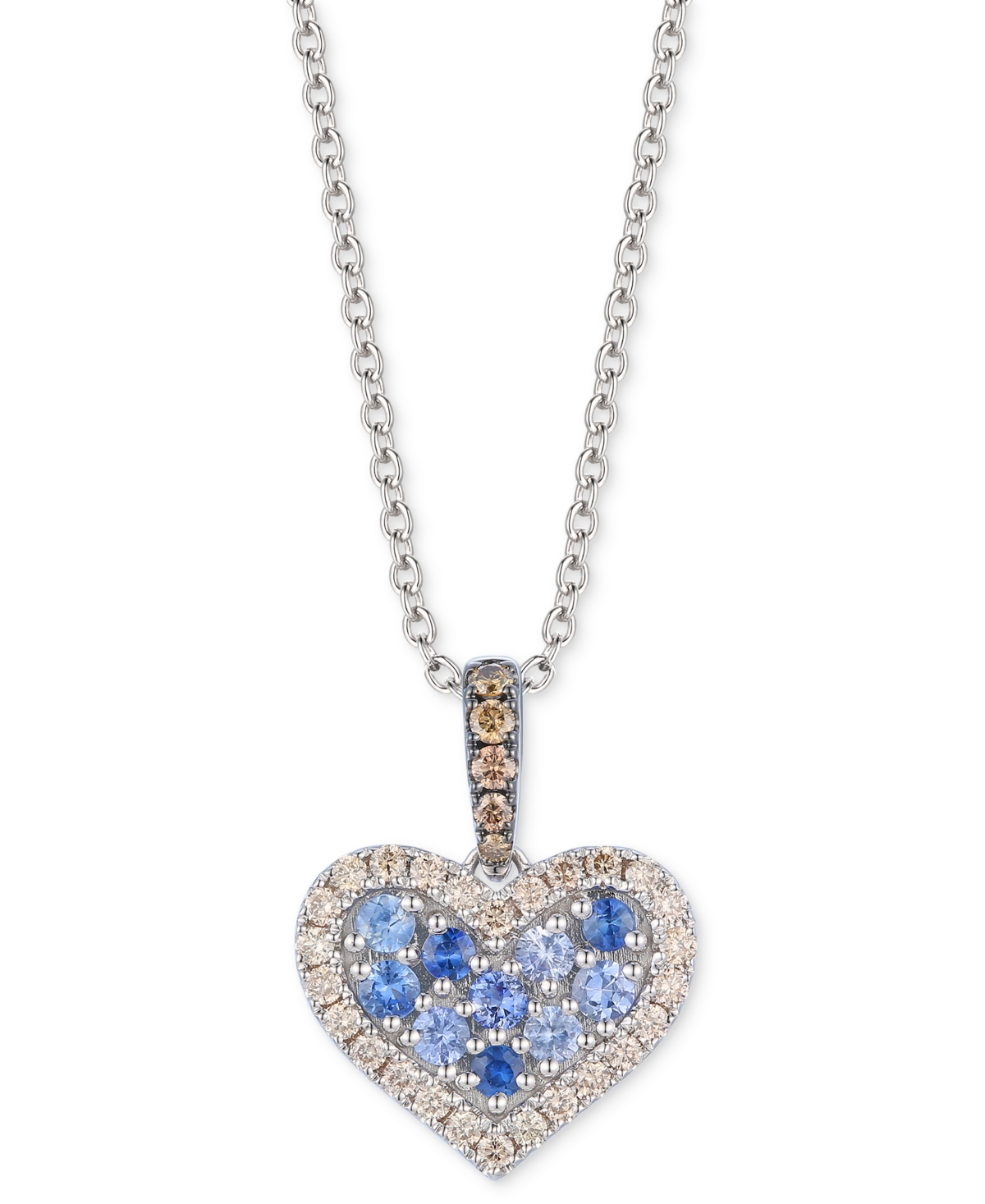 Le Vian Sapphire Ombre (3/8 Ct. T.w.) & Diamond (1/3 Ct. T.w.)halo Cluster Heart Adjustable 20" Pendant Neck In White Gold