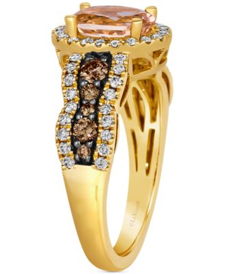 Peach Morganite (3/4 ct. t.w.), Nude Diamond (3/8 ct. t.w.) & Chocolate Diamond (1/3 ct. t.w.) Oval Ring in 14k Honey Gold