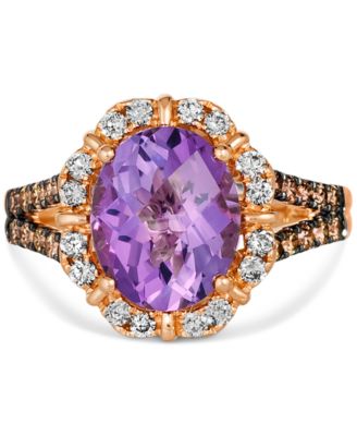 Amethyst (3-1/4 ct. t.w.), Nude Diamond™ (1/4 ct. t.w.) & Chocolate Diamond (1/3 ct. t.w.) Oval Halo Ring in 14k Strawberry Gold