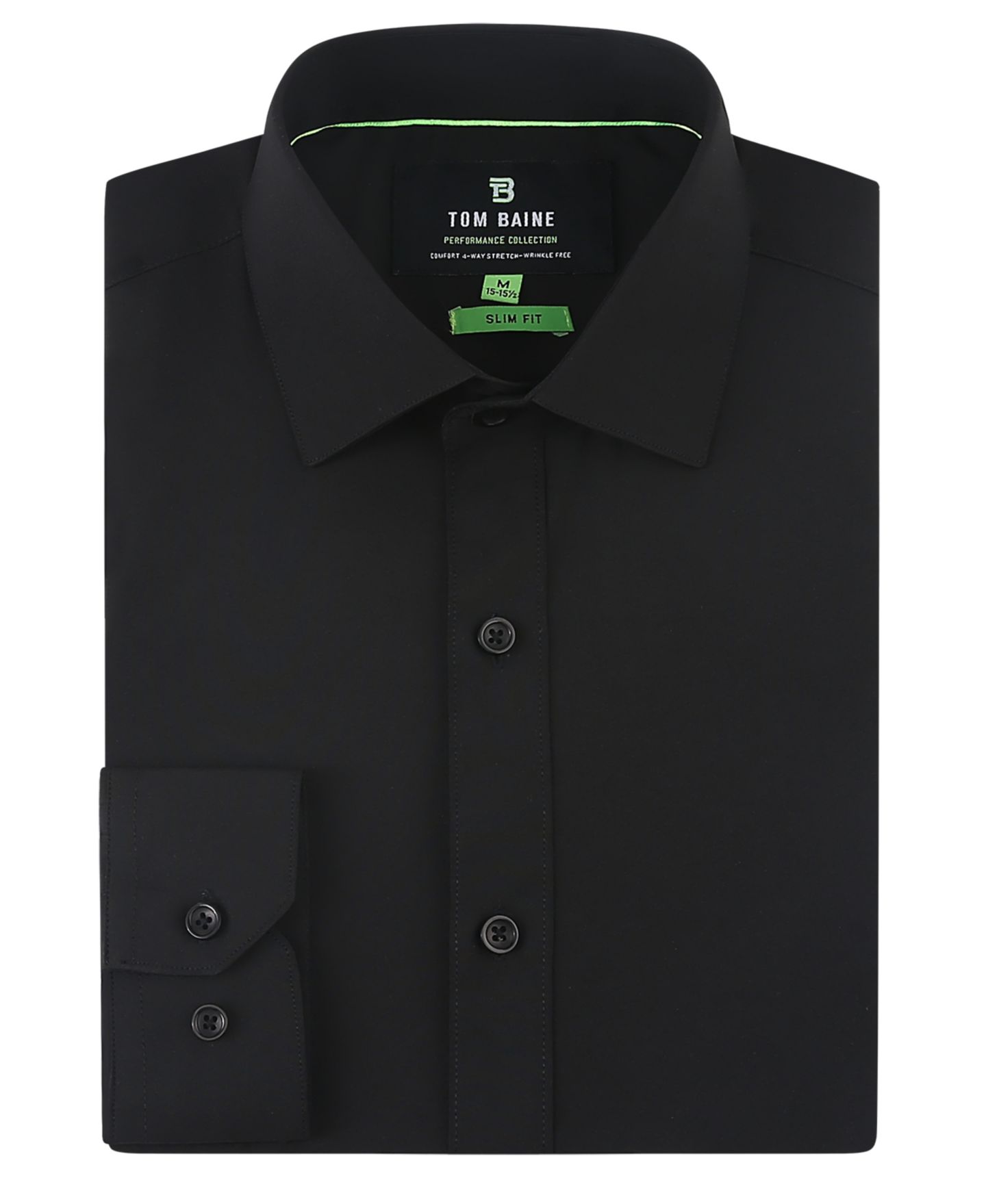 Мужская рубашка Tom Baine Men Slim Fit Four Way Stretch Solid Dress Shirt, цвет: Чёрный — фото 2