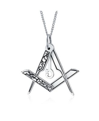 Masonic Freemason Compass Pendant Necklace in Oxidized Sterling Silver Chain