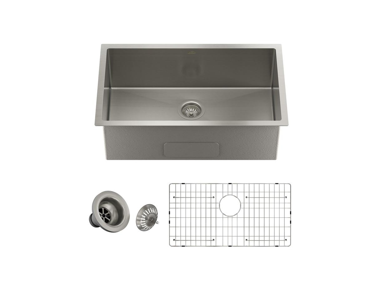 32inch L x 18inch W Single Bowl Stainless Steel Undermount Kitchen Sink - Brushed nickel