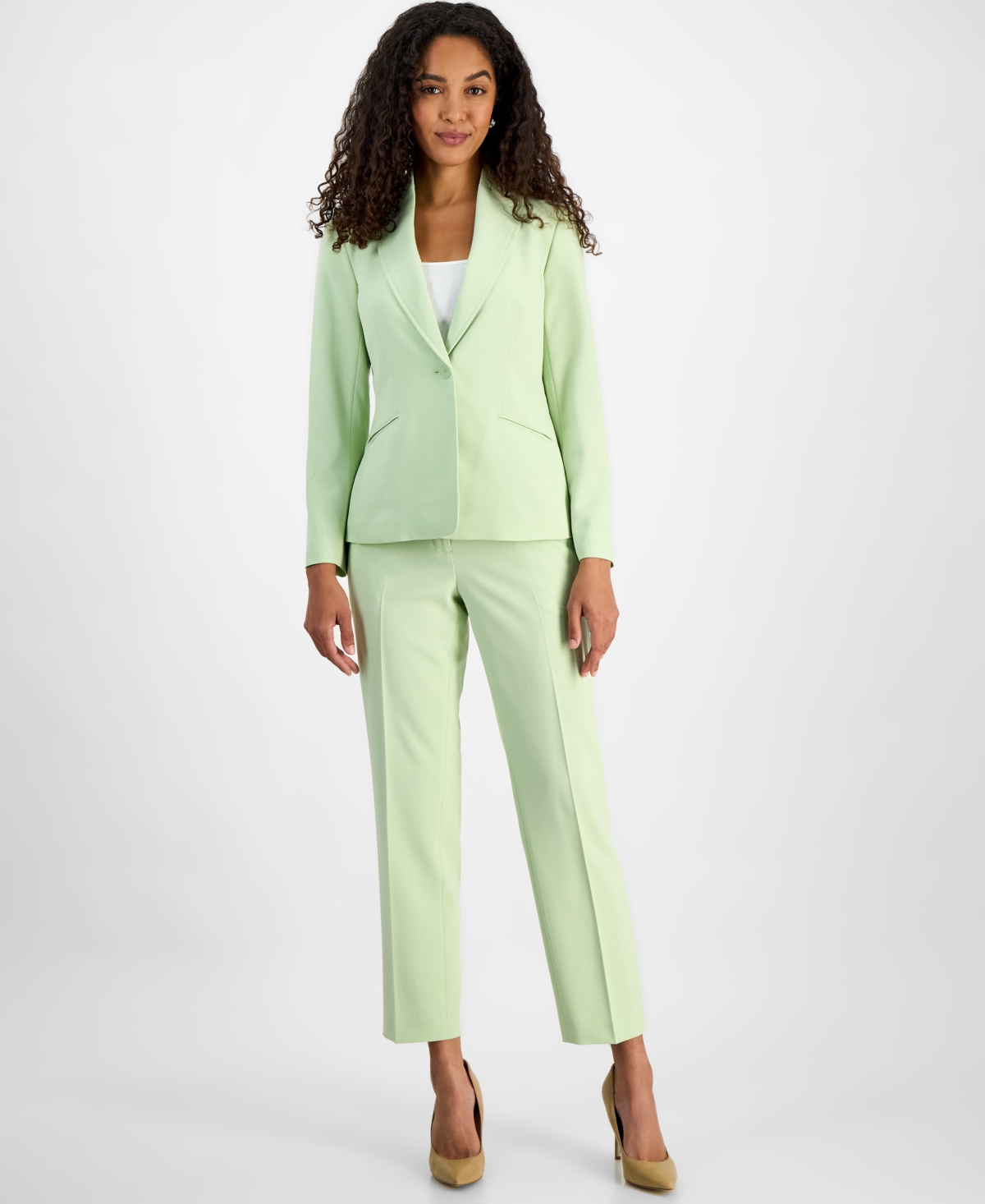 Women's One-Button Straight-Leg Pantsuit, Regular & Petite - Celery