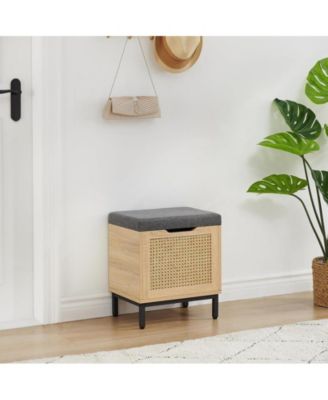 Shoe Storage Bench, Entryway Bench with Sorage Box, 2 in 1 Shoe Bench Set, Metal and Wood Shoe Rack Organizer Shelf with Cushion for Entryway, Bedroom, Hallway