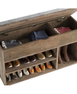 Shoe Storage Bench with Cushion, Entryway Bench with Lift-Top Storage Box and 2 Tiers Open Shoe Rack, Wooden Shoe Bench for Entryway, Bedroom
