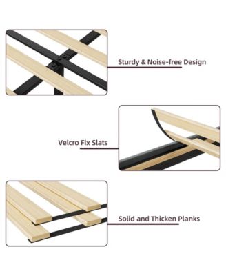 Wood Slat Support Bed Frame with Adjustable Height Headboard Velvet Upholstered Bed Frame