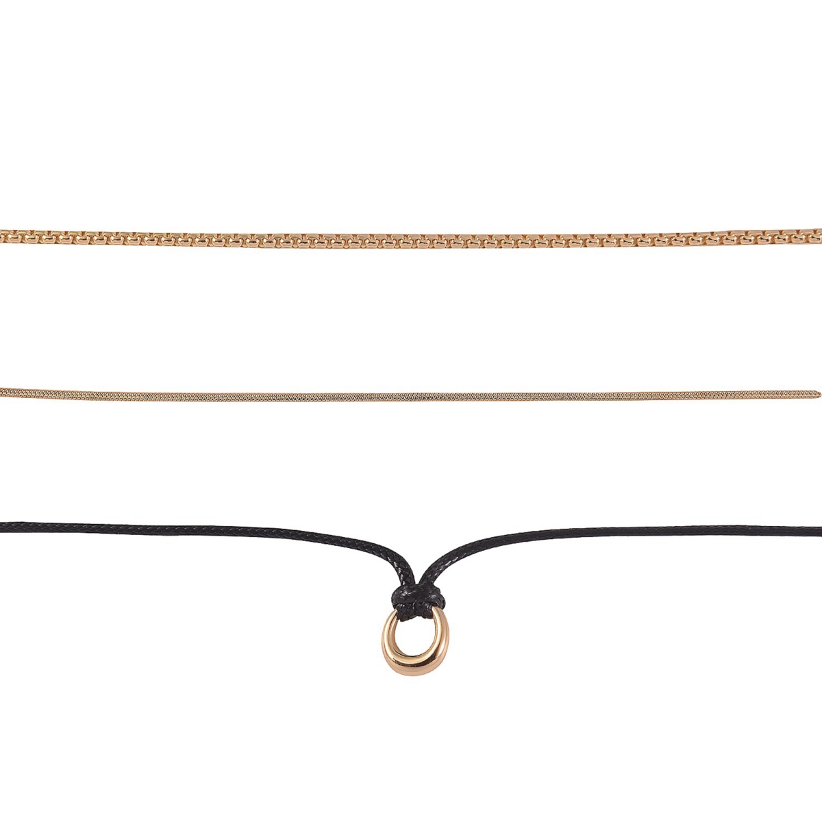 Rachel Rachel Roy Gold Tone and Black Cord Layered Necklace with Small Ring Pendant