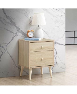 Set of 2 Wood 2-Drawer Beside End Side Table w/Rubber Legs Oak Finish Nightstand