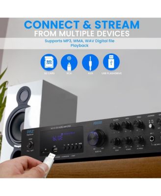 5-Channel Audio Amplifier - Multi-Source 1/4” Audio/Microphone Input, USB/SD Readers, FM Radio, Built-in Bluetooth for Wireless Audio Streaming