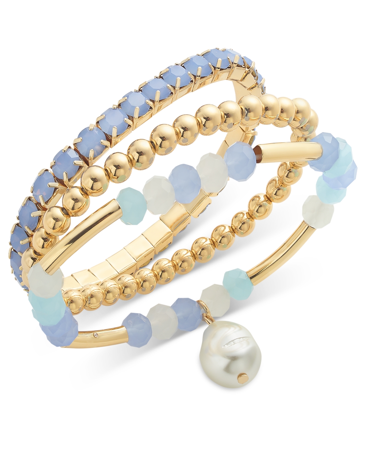 Gold-Tone 3-Pc. Set Beaded Stretch Bracelets, Exclusively at Macy's - Blue