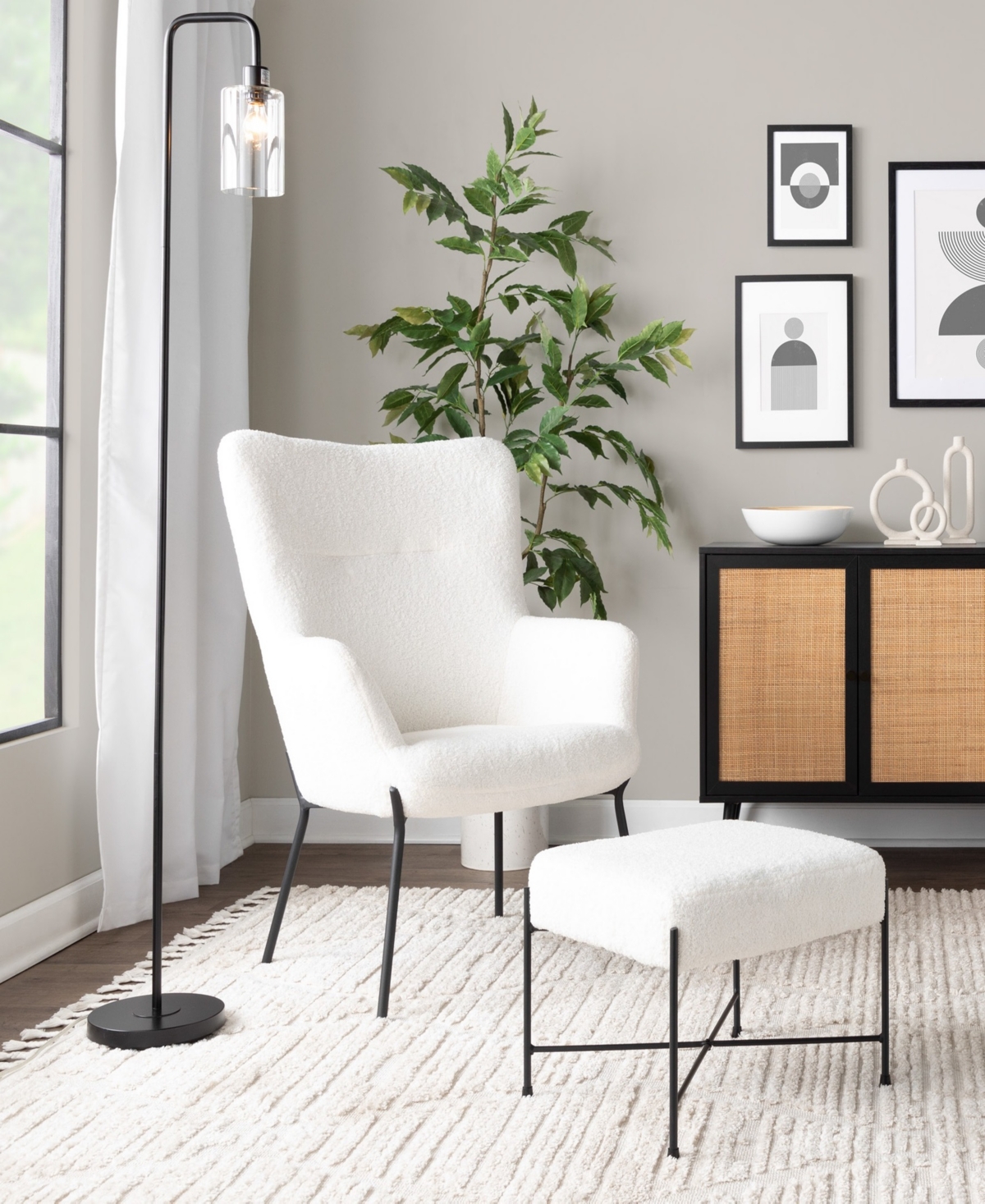 Lumisource 2-pc. Metal Izzy Industrial Lounge Chair And Ottoman Set In White