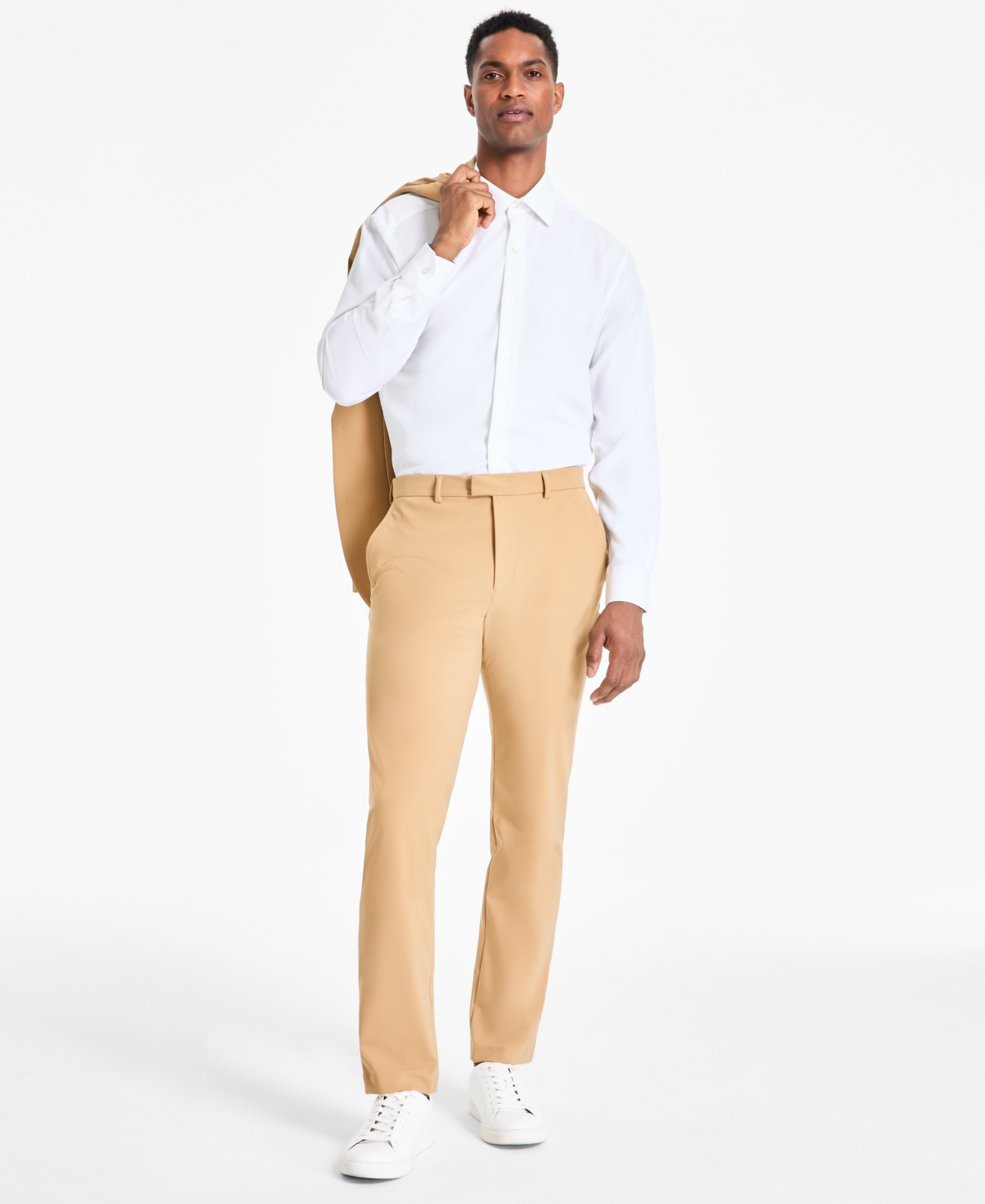Men's Classic-Fit Solid Stretch Suit Pants, Created for Macy's - Swiss Mocha