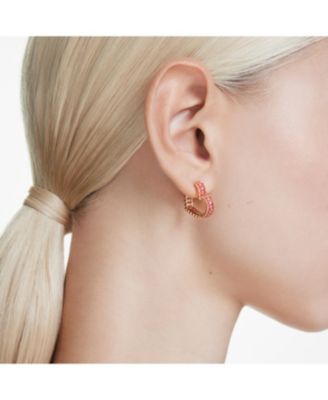 Matrix Gold-Tone Plated, Baguette Cut, Heart, Small, Pink, Hoop Earrings