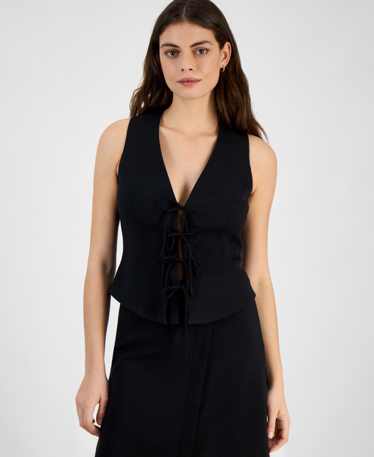 Women's Tie-Front Vest, Exclusively at Macy's - Black