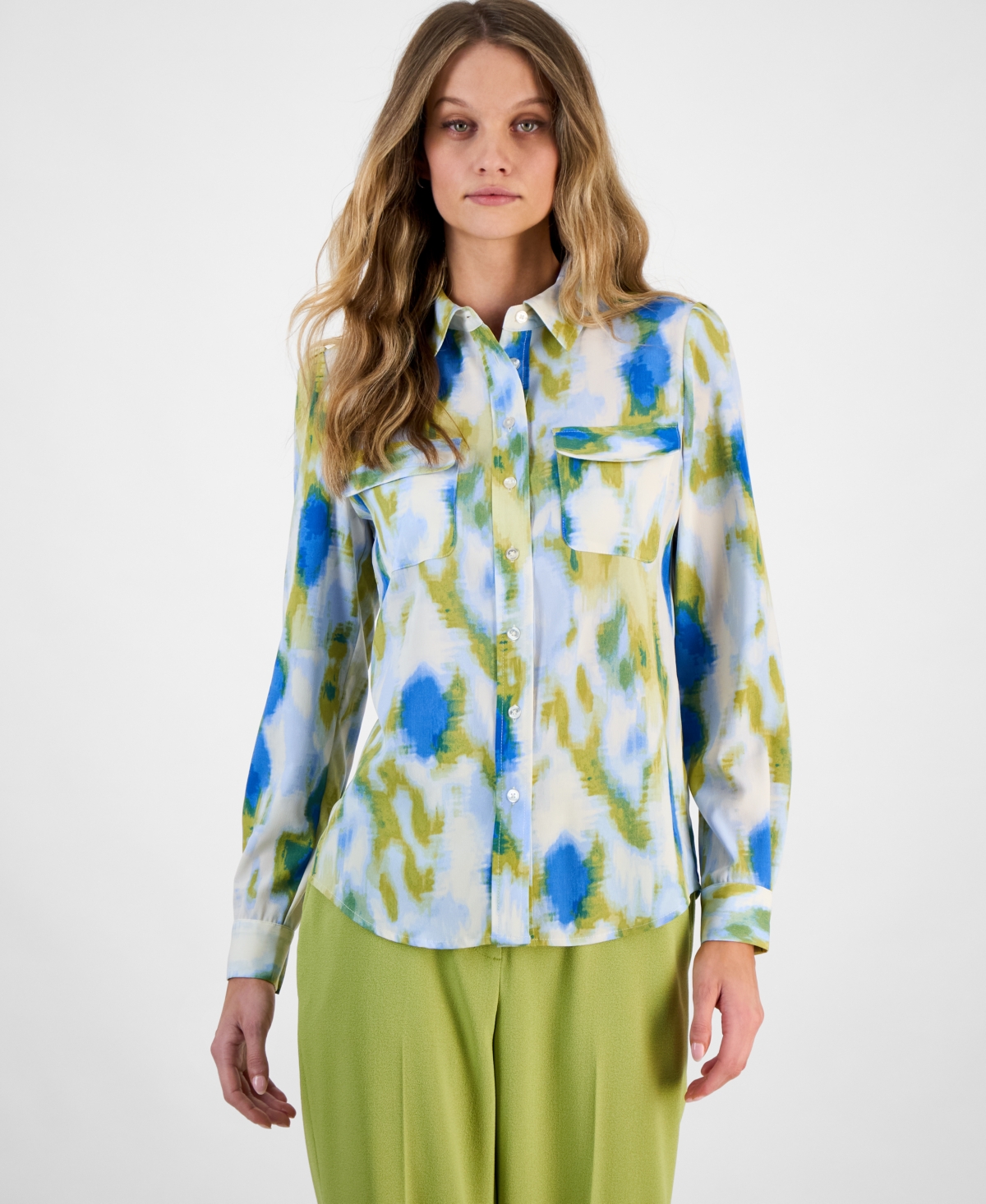 Women's Watercolor-Print Blouse, Exclusively at Macy's - Bar White Multi