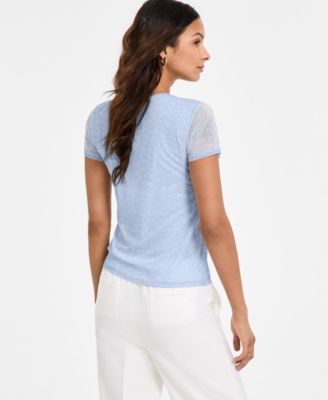 売れ筋商品|||バースリー カットソー トップス レディース Women's Printed Mesh Crewneck Top, Exclusively at Macy's Chateau Blue/bar White Bar III Women's Printed Mesh Crewneck Top, Exclusively at