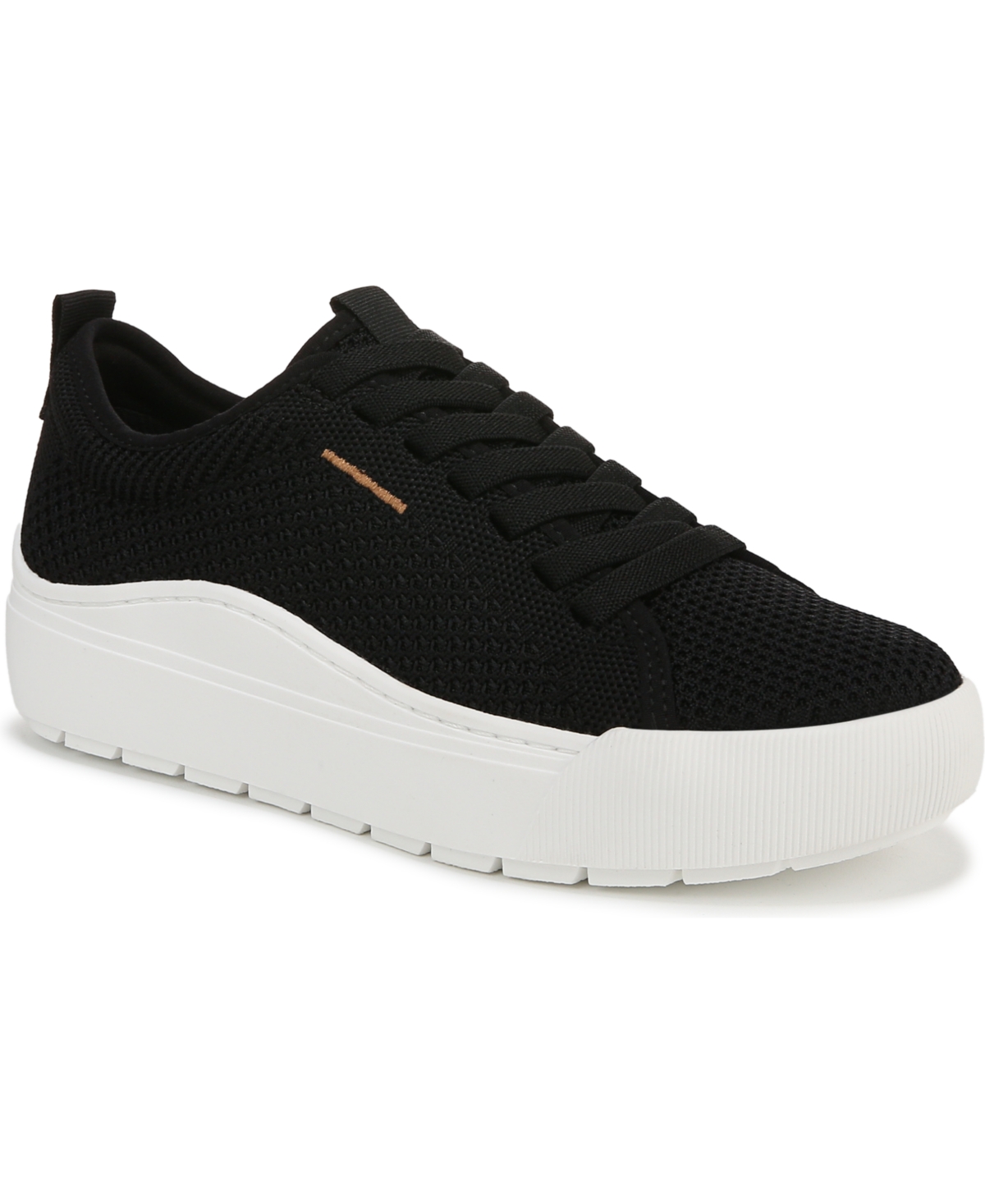 Shop Dr. Scholl's Women's Time Off Knit Lace Up Platform Sneakers In Black Knit Fabric
