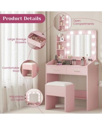 Vanity Desk with Mirror and Lights, Makeup Vanity with Power Outlet