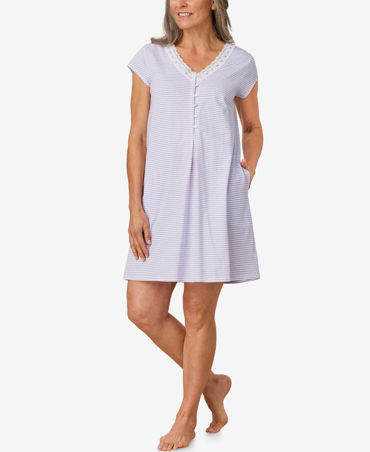Women's Short Cap Sleeve Sleepshirt - Purple Stripe