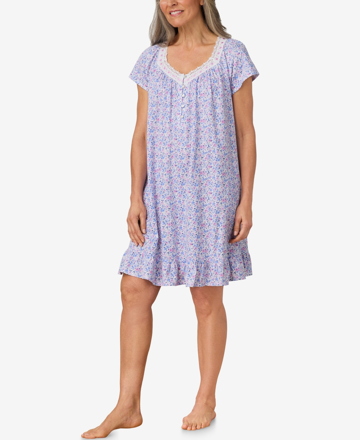 Aria Women's Short Cap Sleeve Nightgown In Purple Floral