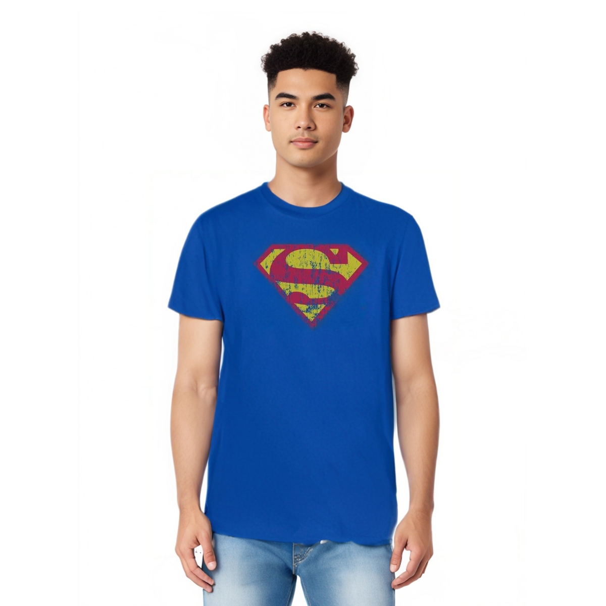 Mens Classic Logo Distressed Adult Heather Tee / T-Shirt - Medium blue