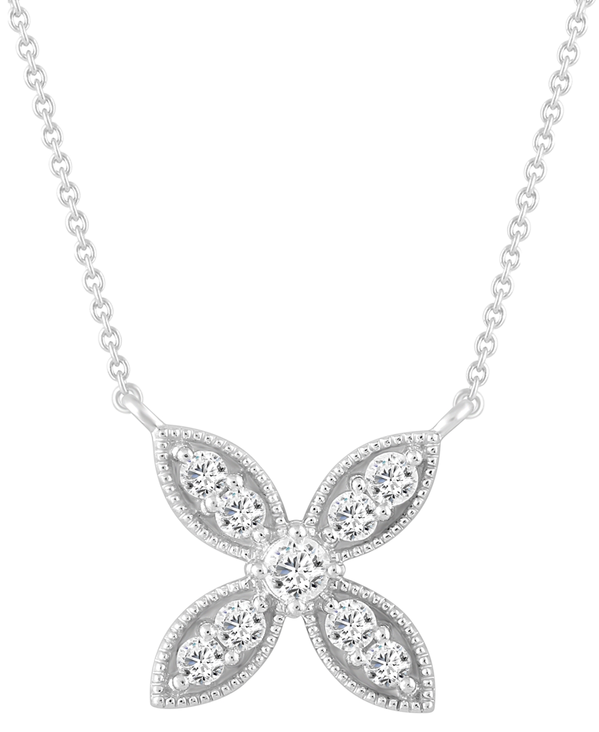 MACY'S DIAMOND FLOWER PENDANT NECKLACE (1/4 CT. T.W.) IN 10K WHITE GOLD 
