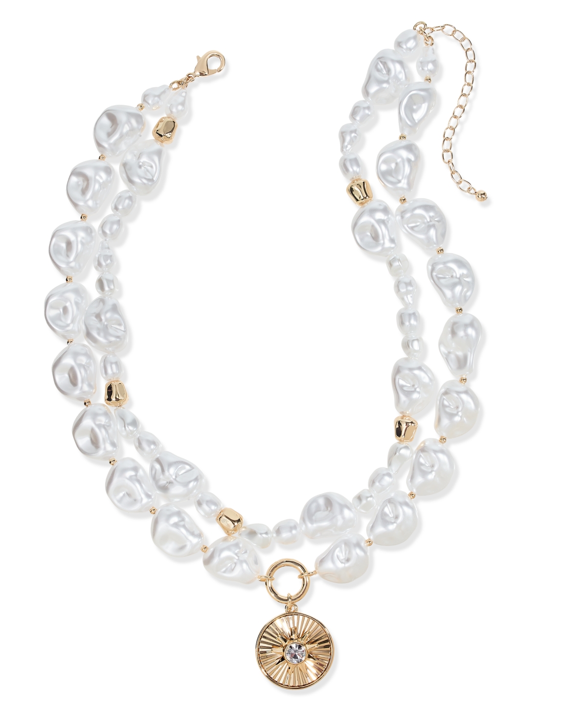 Gold-Tone Crystal Disc & Imitation Pearl Layered Pendant Necklace, 16" + 3" extender, Exclusively at Macy's - White