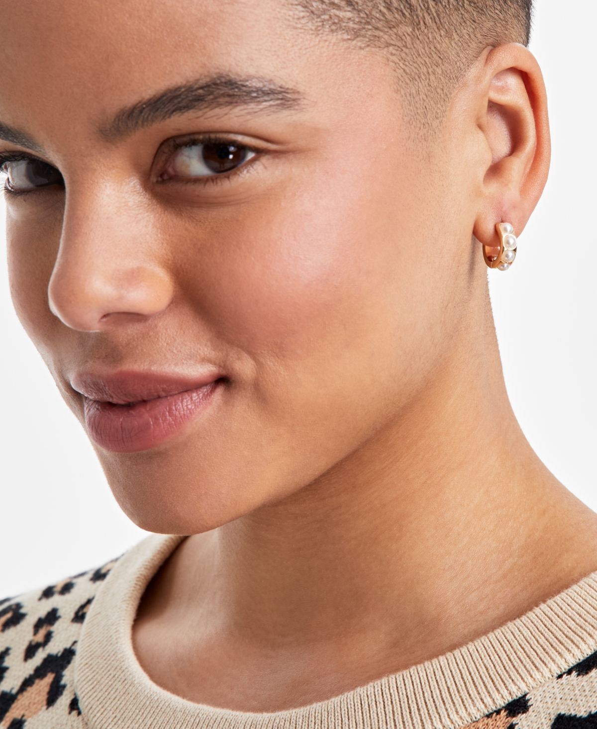 On 34th Gold-tone 2-pc. Set Imitation Pearl Hoop & Stud Earrings, Exclusively At Macy's In Gold