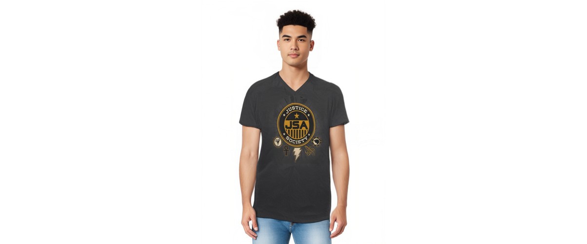 Mens Justice Society Short Sleeve Adult V Neck Premium Cotton Tee / T-Shirt - Charcoal