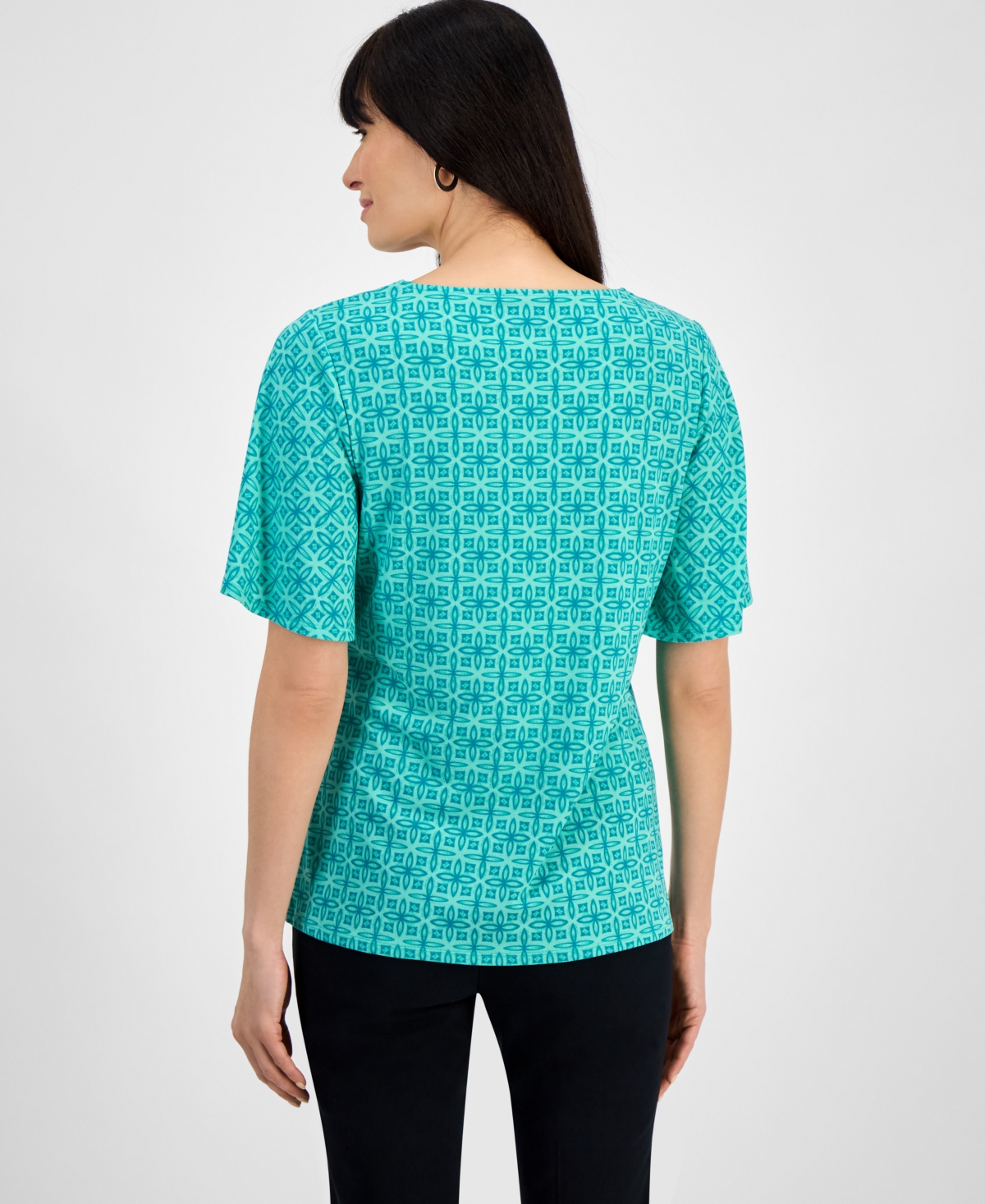 JM COLLECTION WOMEN'S PRINTED FLUTTER-SLEEVE SQUARE NECK CREPE TOP, EXCLUSIVELY AT MACY'S 